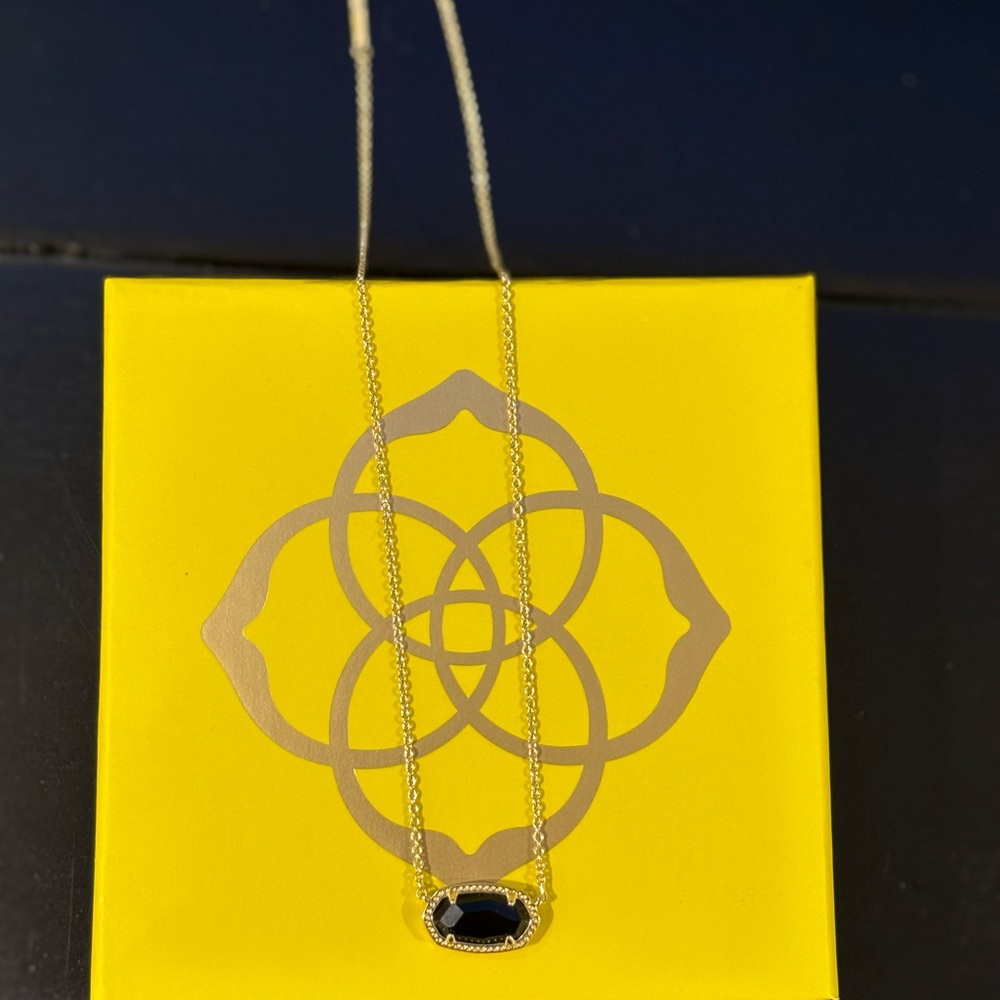 Elisa Gold Pendant Necklace in Black Opaque Glass